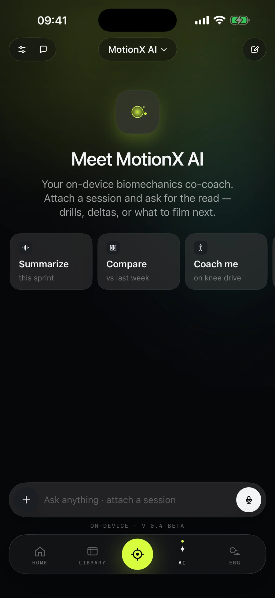 Meet Mocta-X AI: summarize this sprint, compare vs last week, coach me on knee drive, with an ask-anything field